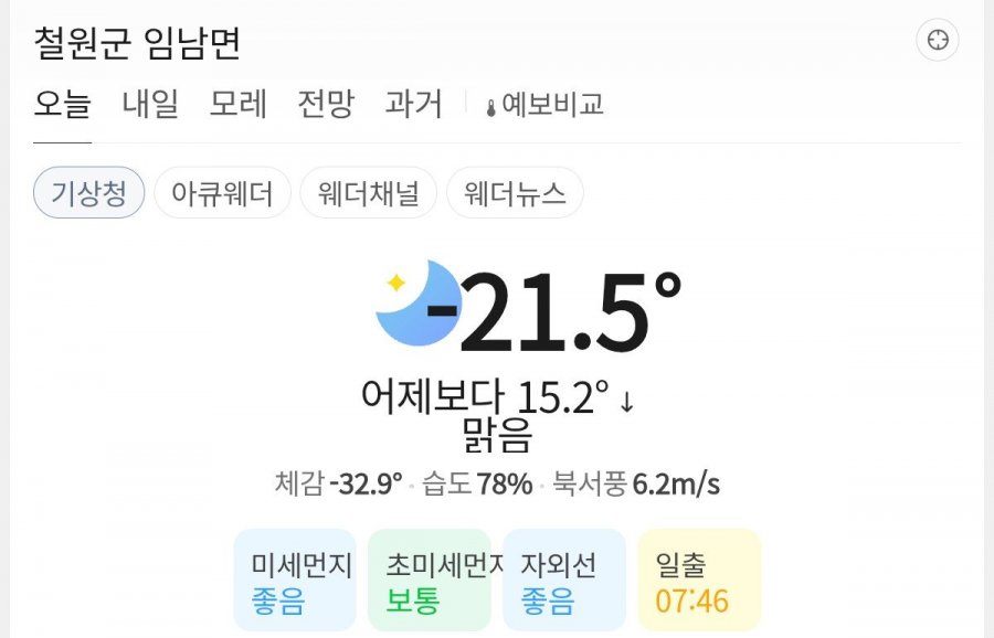 현재 전국에서 제일 추운지역